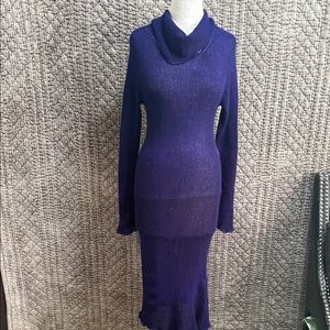Elegant Purple Knit Dress.100%Cashmere